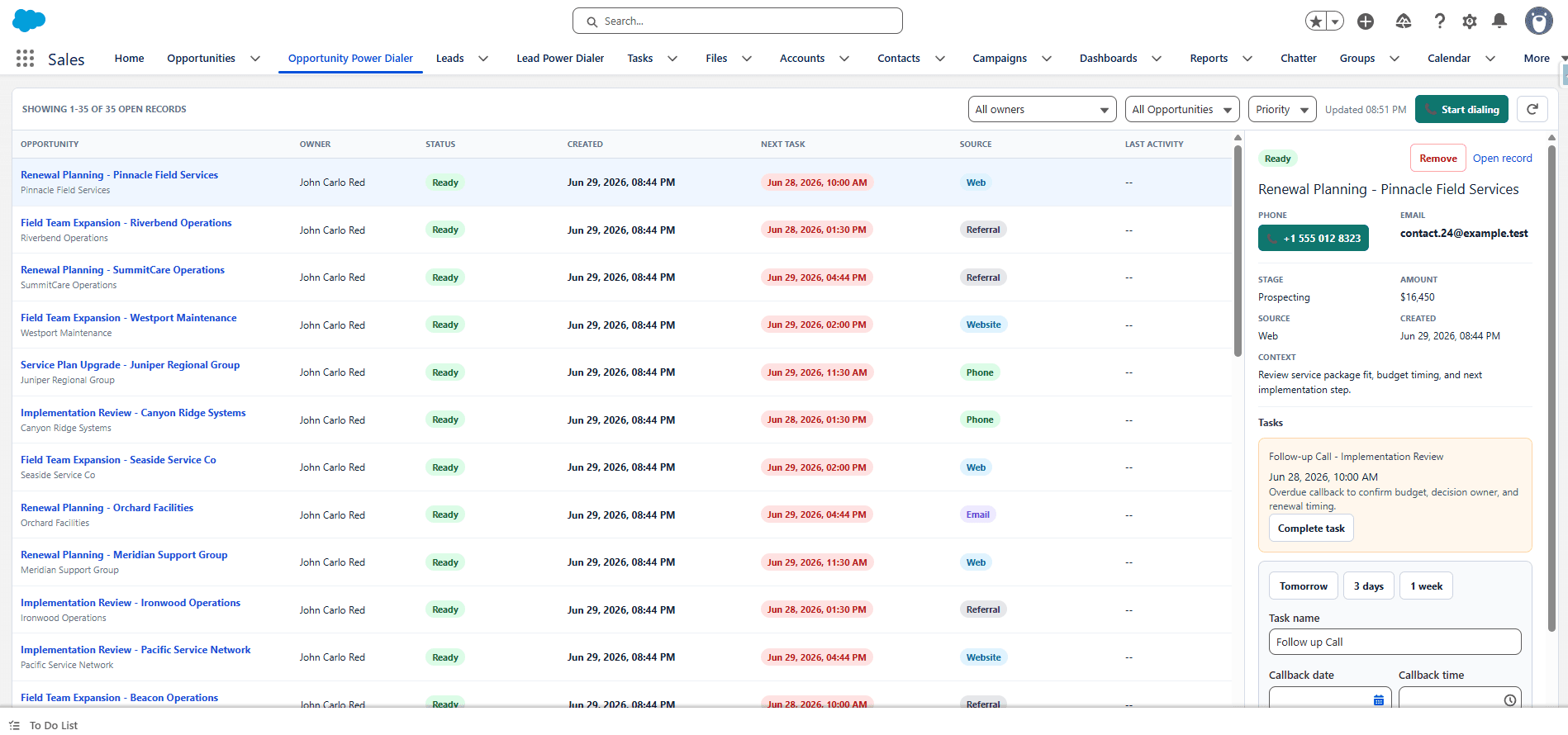 Salesforce Power Dialer Workspace preview